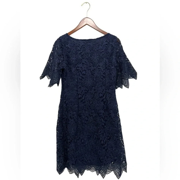 Anthropologie Charleston Lace Dress Navy Blue Scalloped Hem Feminine Chic Size 2 - Picture 4 of 11
